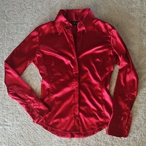 New York & Company || Red Buttom Up Silk Blouse Size XS